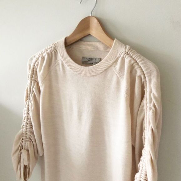 All Saints Merino Wool Ruched Sleeve Ero Sweater - Picture 8 of 10